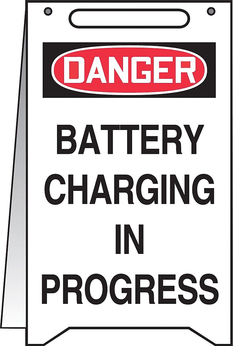 Accuform Slip-Gard DANGER BATTERY CHARGING IN PROGRESS Fold-Ups, Black/Red/White, 20" x 12" (MF117)