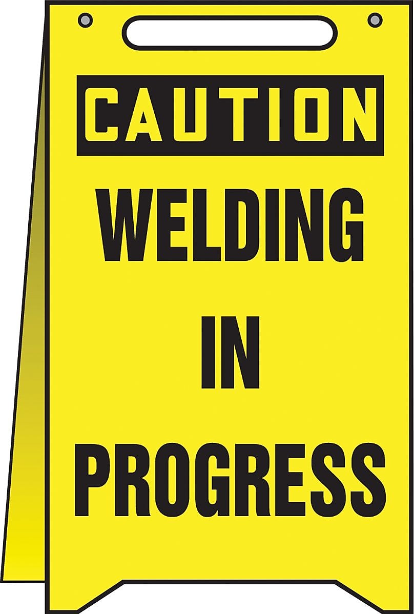 Accuform Slip-Gard CAUTION WELDING IN PROGRESS Fold-Ups, Black/Yellow, 20"H x 12"W (MF116)