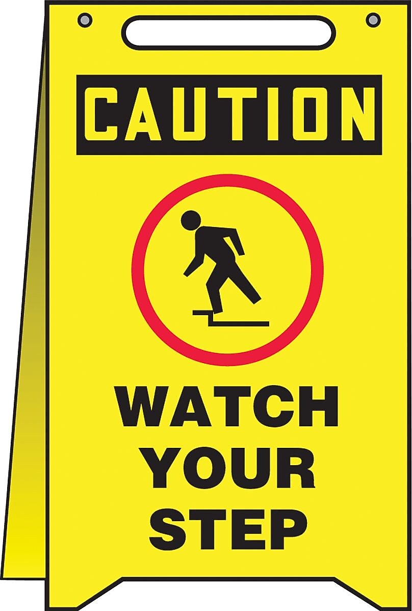 Accuform Slip-Gard CAUTION WATCH YOUR STEP Fold-Ups, Black/Red/Yellow, 20"H x 12"W (MF110)