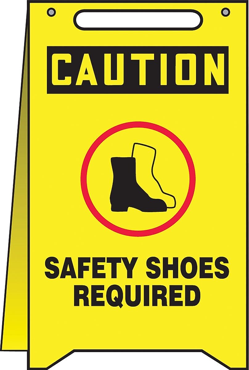 Accuform Signs® Slip-Gard™ CAUTION SAFETY SHOES REQUIRED Fold-Ups, Black/Yellow, 20"H x 12"W, 1/Pack