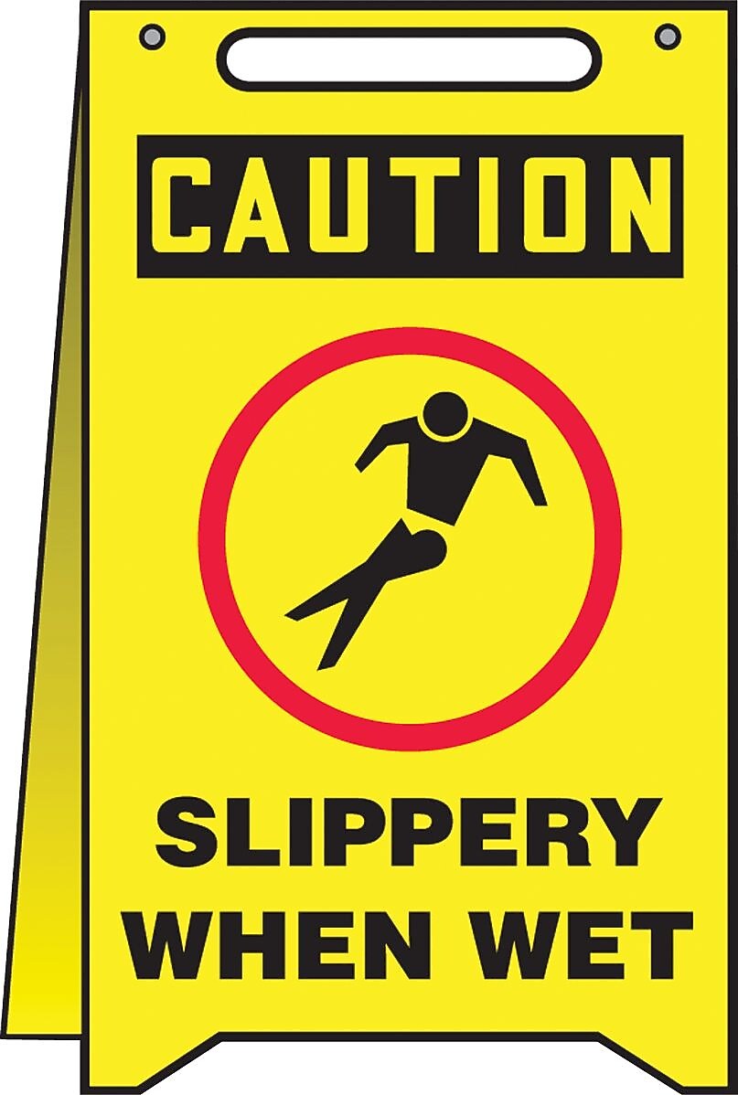 Accuform Slip-Gard CAUTION SLIPPERY WHEN WET Fold-Ups, Black/Red/Yellow, 20"H x 12"W (MF119)