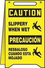 Accuform Slip-Gard CAUTION SLIPPERY WHEN WET.. Fold-Ups, Black/Yellow, 20"H x 12"W (PFR631)
