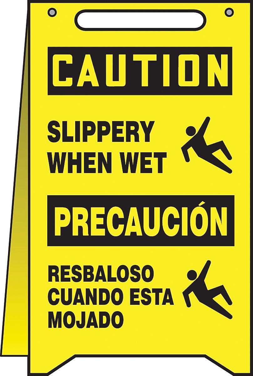 Accuform Slip-Gard CAUTION SLIPPERY WHEN WET.. Fold-Ups, Black/Yellow, 20"H x 12"W (PFR631)