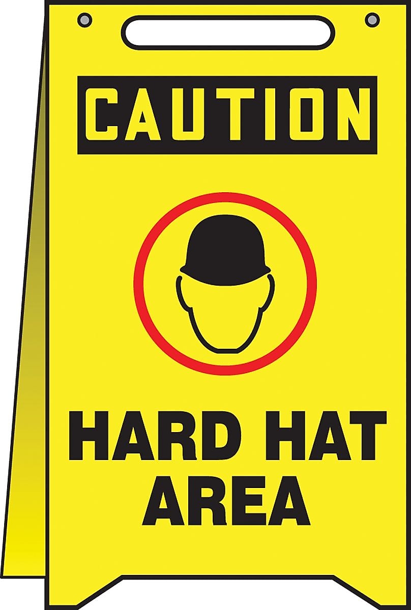 Accuform Slip-Gard CAUTION HARD HAT AREA Fold-Ups, Black/Yellow, 20"H x 12"W (PFR619)