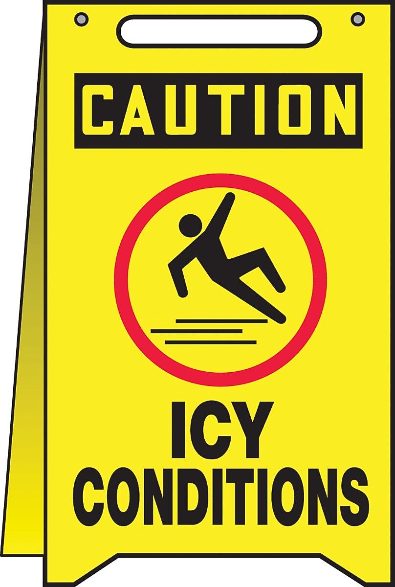 Accuform Slip-Gard CAUTION ICY CONDITIONS Fold-Ups, Black/Yellow, 20"H x 12"W (PFR621)