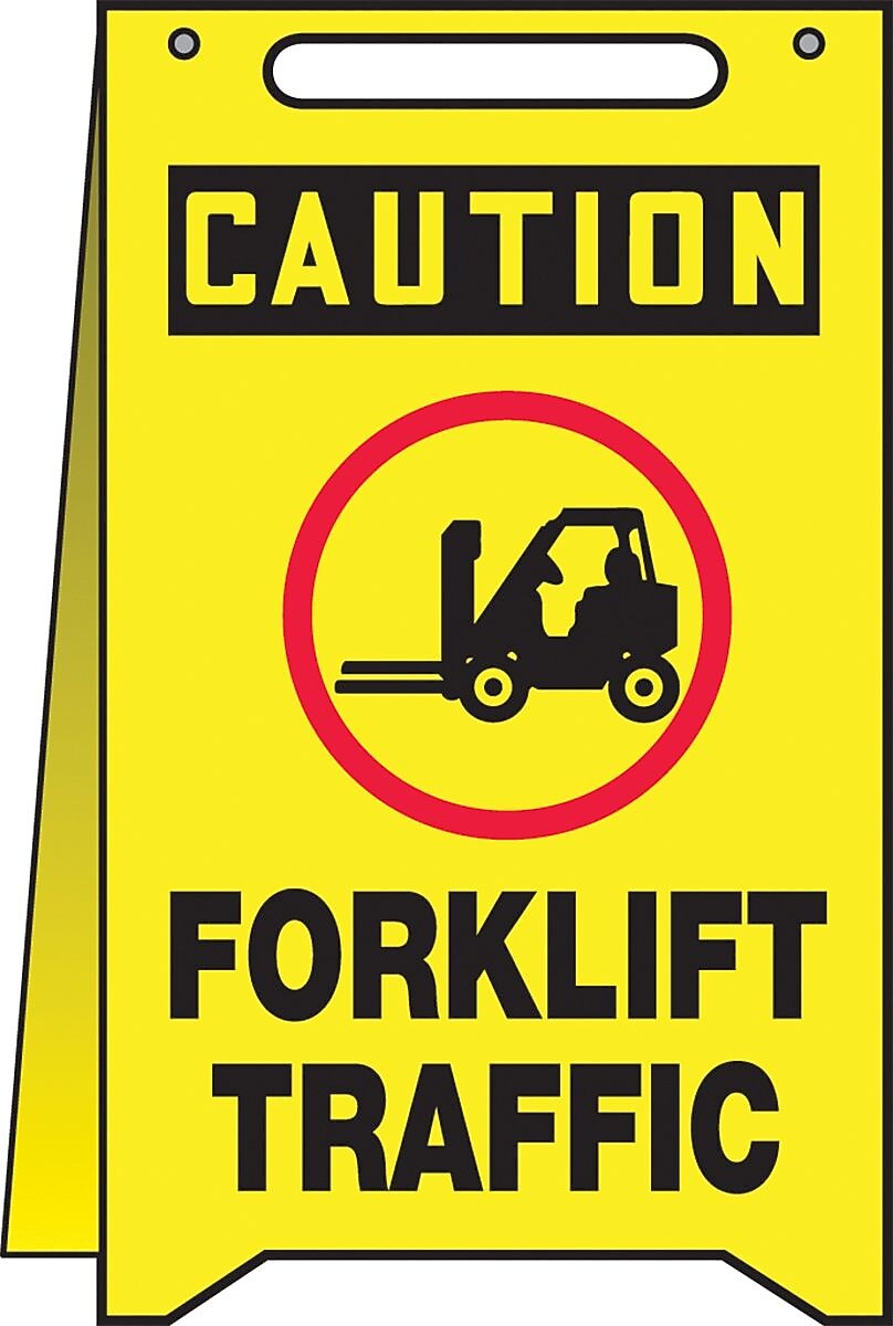 Accuform Slip-Gard CAUTION FORKLIFT TRAFFIC Fold-Ups, Red/Black/Yellow, 20"H x 12"W (PFR617)
