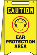 Accuform Slip-Gard CAUTION EAR PROTECTION AREA Fold-Ups, Black/Yellow, 20"H x 12"W (PFR613)