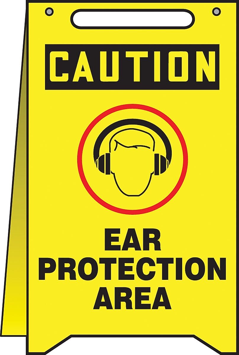 Accuform Slip-Gard CAUTION EAR PROTECTION AREA Fold-Ups, Black/Yellow, 20"H x 12"W (PFR613)