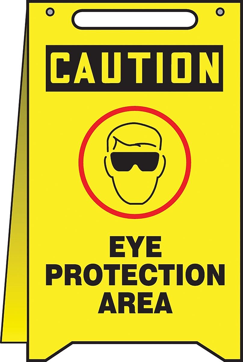 Accuform Signs® Slip-Gard™ CAUTION EYE PROTECTION AREA Fold-Ups, Black/Yellow, 20"H x 12"W, 1/Pack