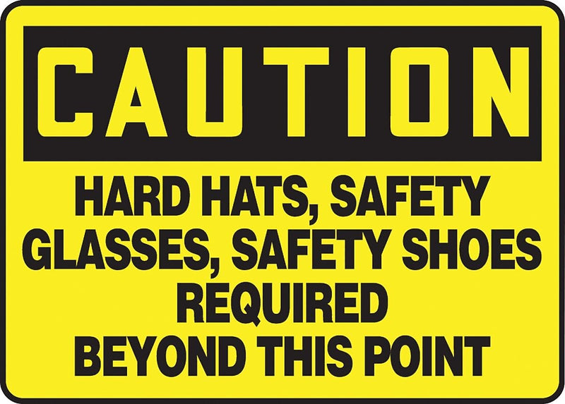 Accuform Safety Sign; HARD HATS, SAFETY GLASSES, SAFETY SHOES REQUIRED, 10"x14", Plastic (MPPE722VP)