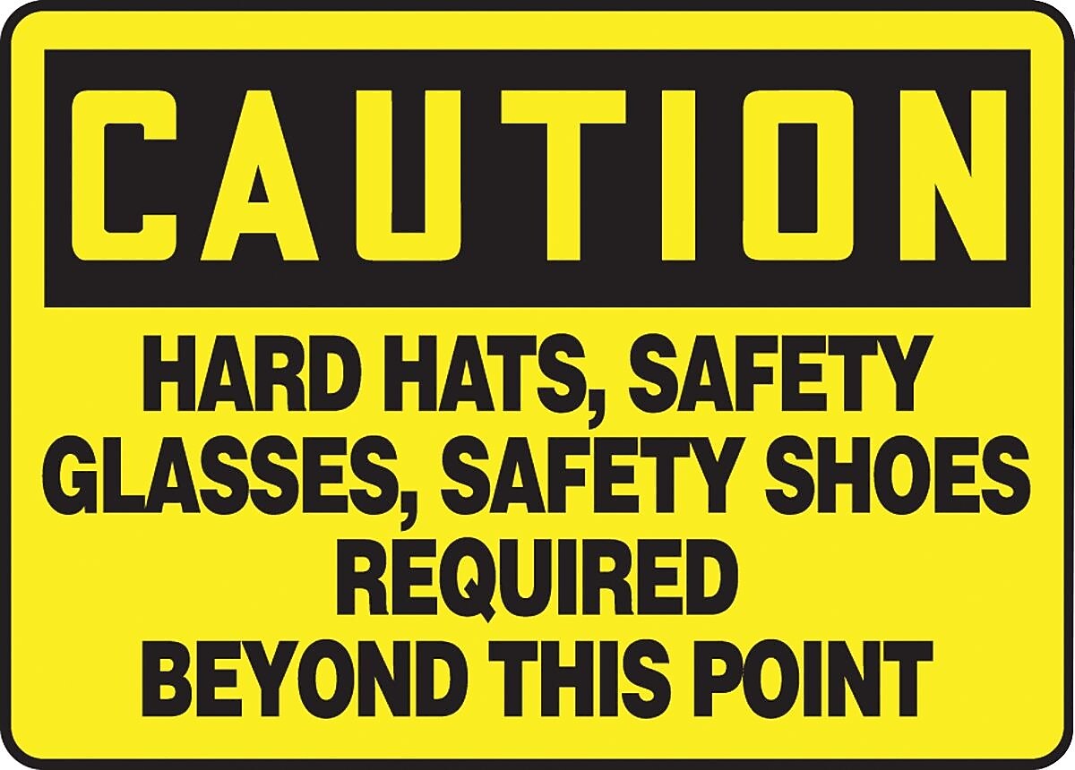 Accuform Safety Sign; HARD HATS, SAFETY GLASSES, SAFETY SHOES REQUIRED, 10"x14", Aluminum (MPPE722VA)