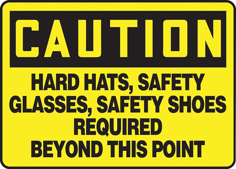 Accuform Safety Sign; HARD HATS, SAFETY GLASSES, SAFETY SHOES REQUIRED, 10"x14", Aluminum (MPPE722VA)