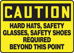 Accuform Safety Sign; HARD HATS, SAFETY GLASSES, SAFETY SHOES REQUIRED, 7"x10", Aluminum (MPPE441VA)