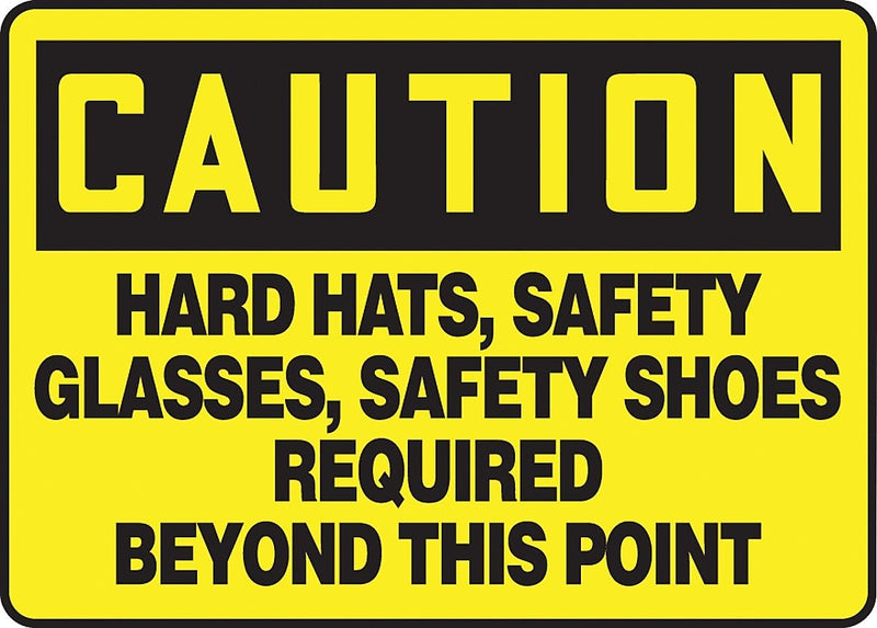 Accuform Safety Sign; HARD HATS, SAFETY GLASSES, SAFETY SHOES REQUIRED, 7"x10", Aluminum (MPPE441VA)