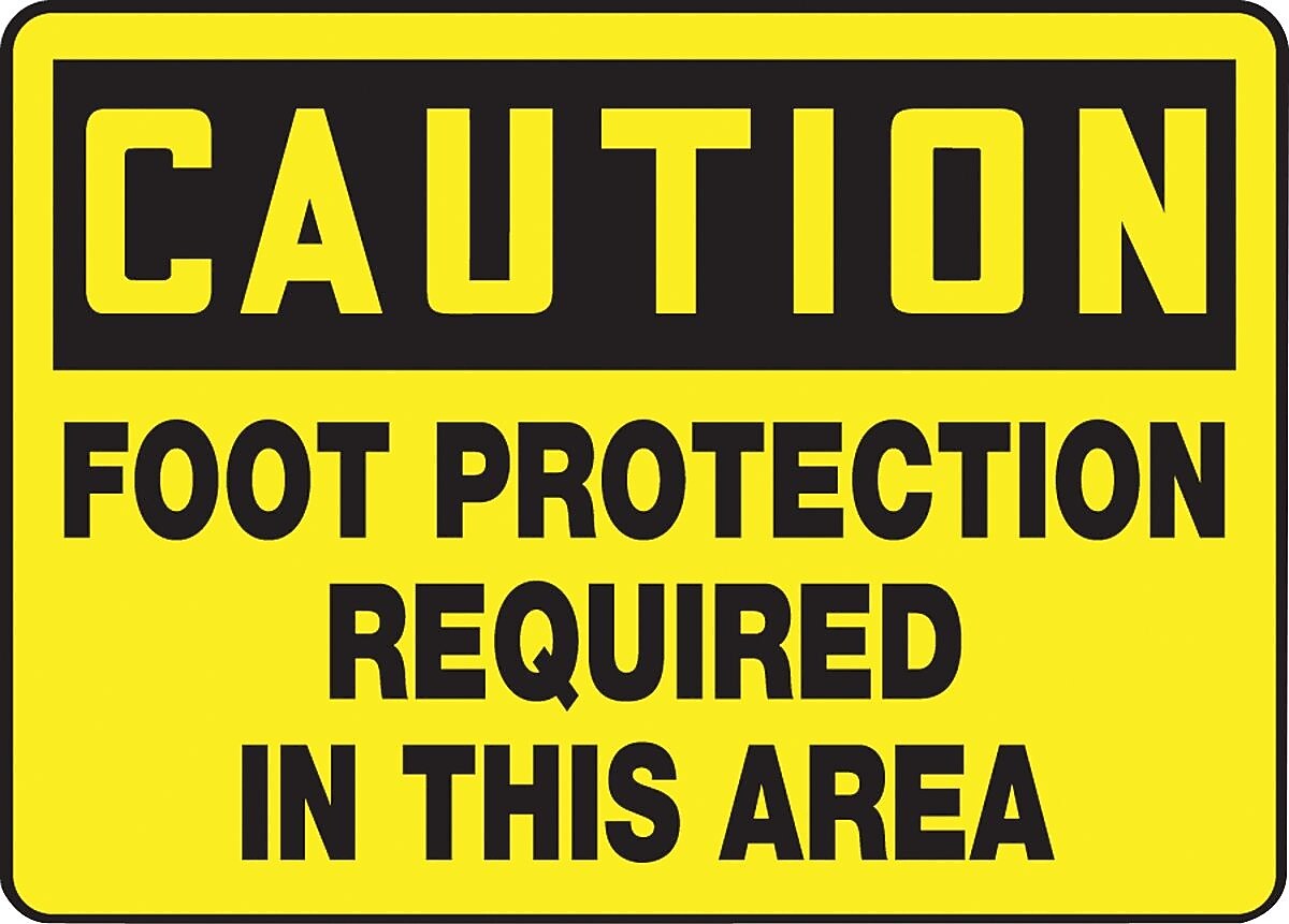 ACCUFORM SIGNS® Safety Sign, CAUTION FOOT PROTECTION REQUIRED IN THIS AREA, 10" x 14", Aluminum, Ea.