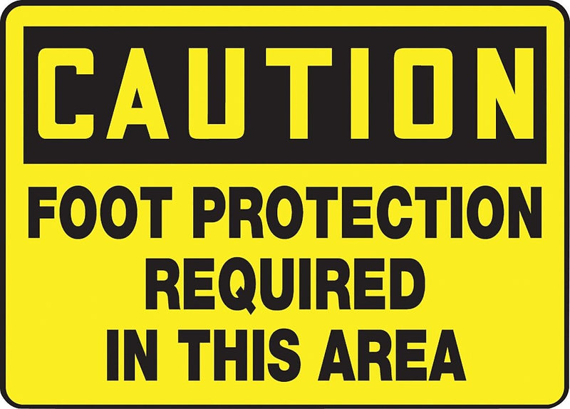 ACCUFORM SIGNS® Safety Sign, CAUTION FOOT PROTECTION REQUIRED IN THIS AREA, 10" x 14", Aluminum, Ea.