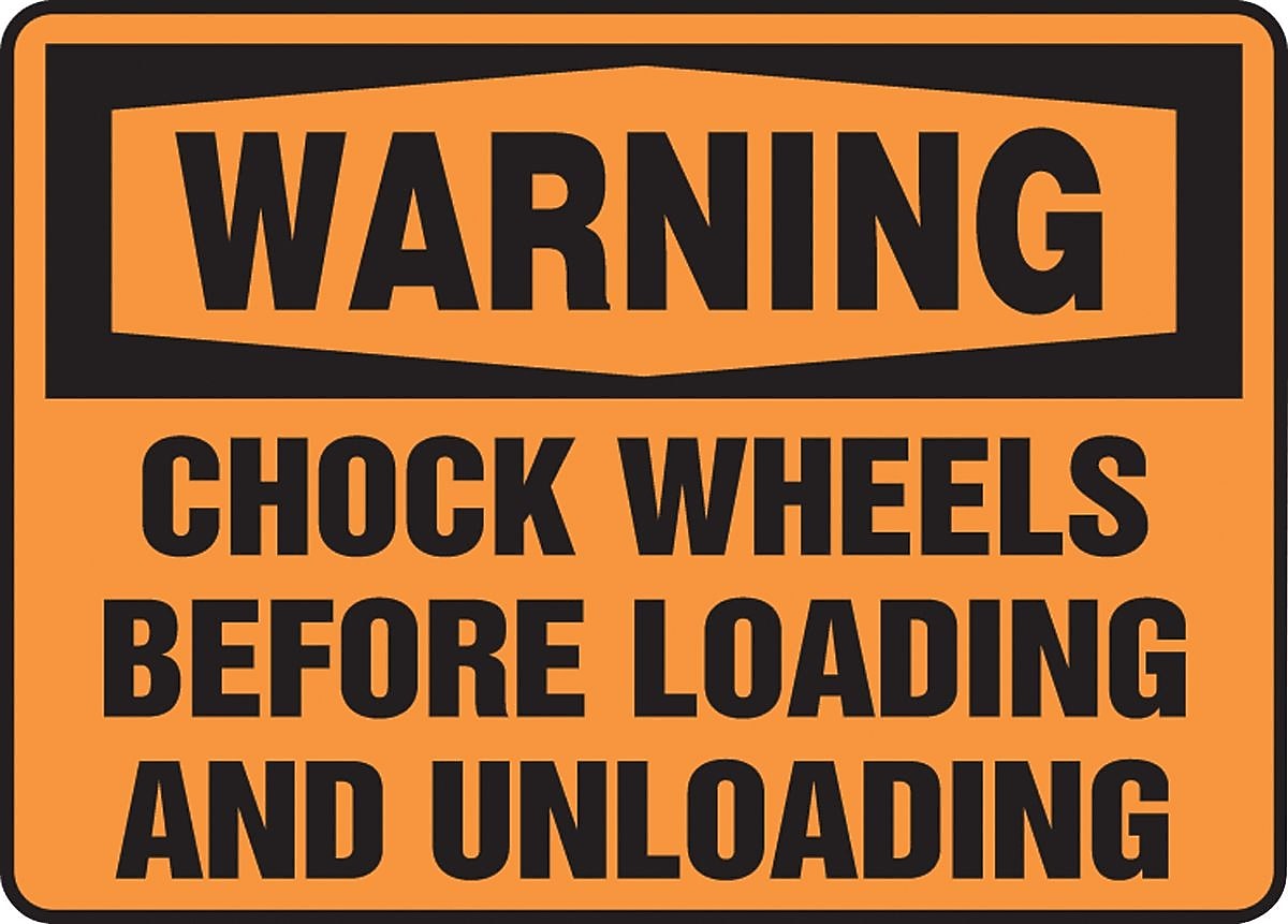 Accuform Safety Sign, WARNING CHOCK WHEELS BEFORE LOADING AND UNLOADING, 10" x 14", Aluminum (MVHR331VA)