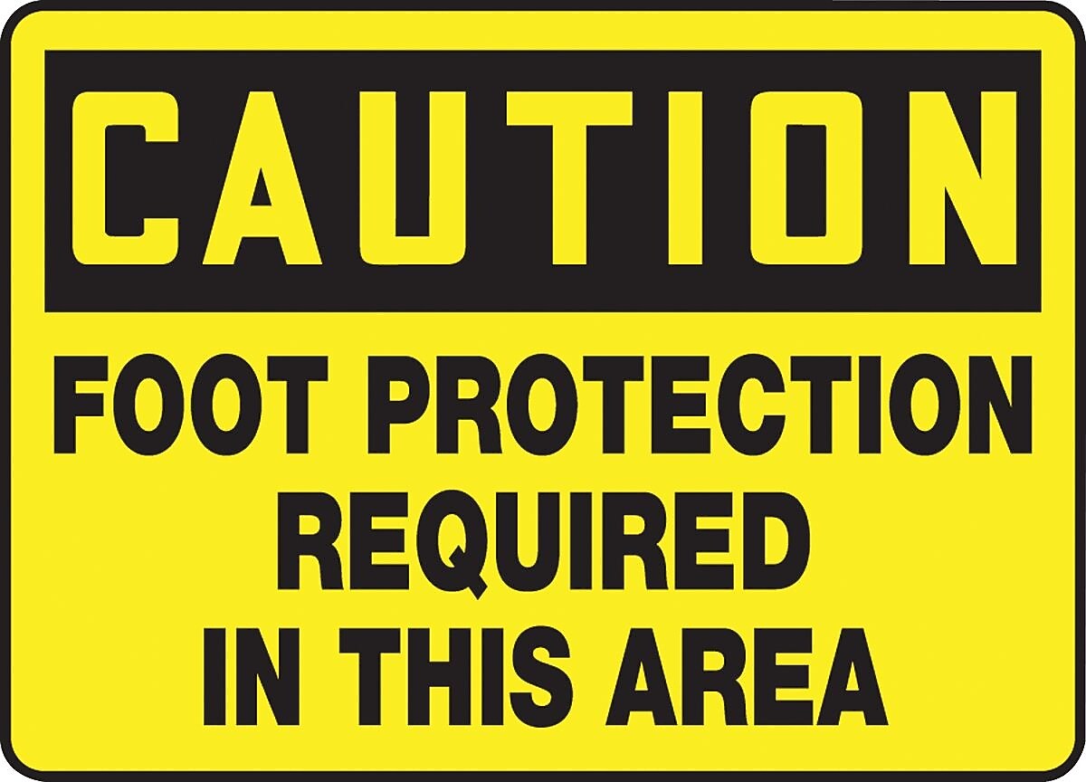 Accuform Safety Sign, CAUTION FOOT PROTECTION REQUIRED IN THIS AREA, 7" x 10", Aluminum (MPPE408VA)