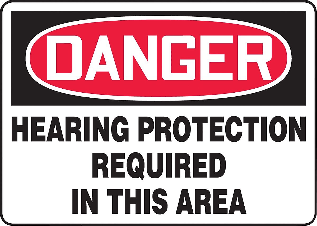 Accuform Safety Sign, DANGER HEARING PROTECTION REQUIRED IN THIS AREA, 7" x 10", Aluminum (MPPE219VA)