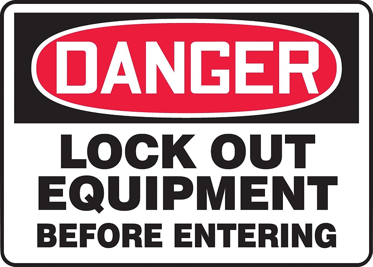 ACCUFORM SIGNS® Safety Sign, DANGER LOCK OUT EQUIPMENT BEFORE ENTERING, 10" x 14", Aluminum, Each