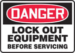 ACCUFORM SIGNS® Safety Sign, DANGER LOCK OUT EQUIPMENT BEFORE SERVICING, 10" x 14", Plastic, Each