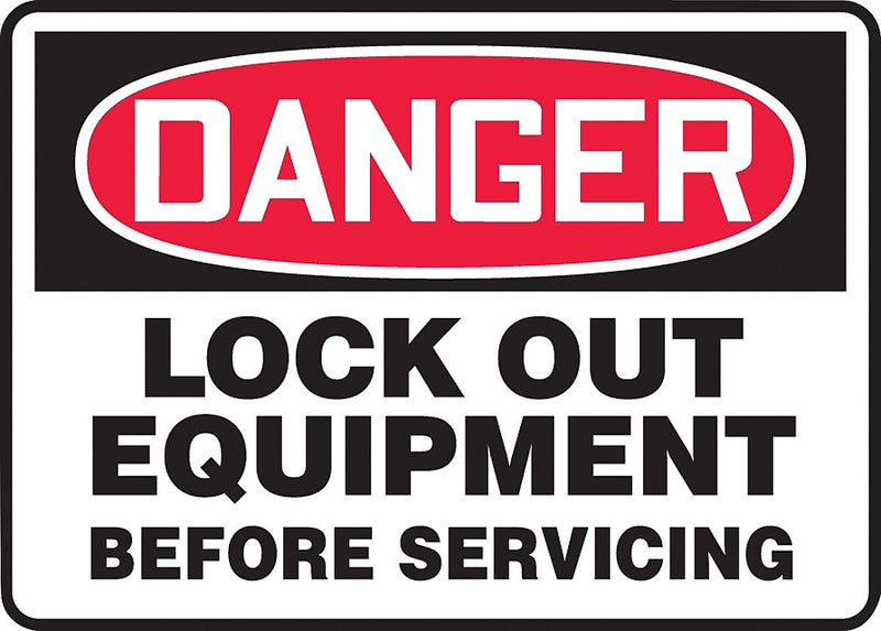 ACCUFORM SIGNS® Safety Sign, DANGER LOCK OUT EQUIPMENT BEFORE SERVICING, 10" x 14", Plastic, Each
