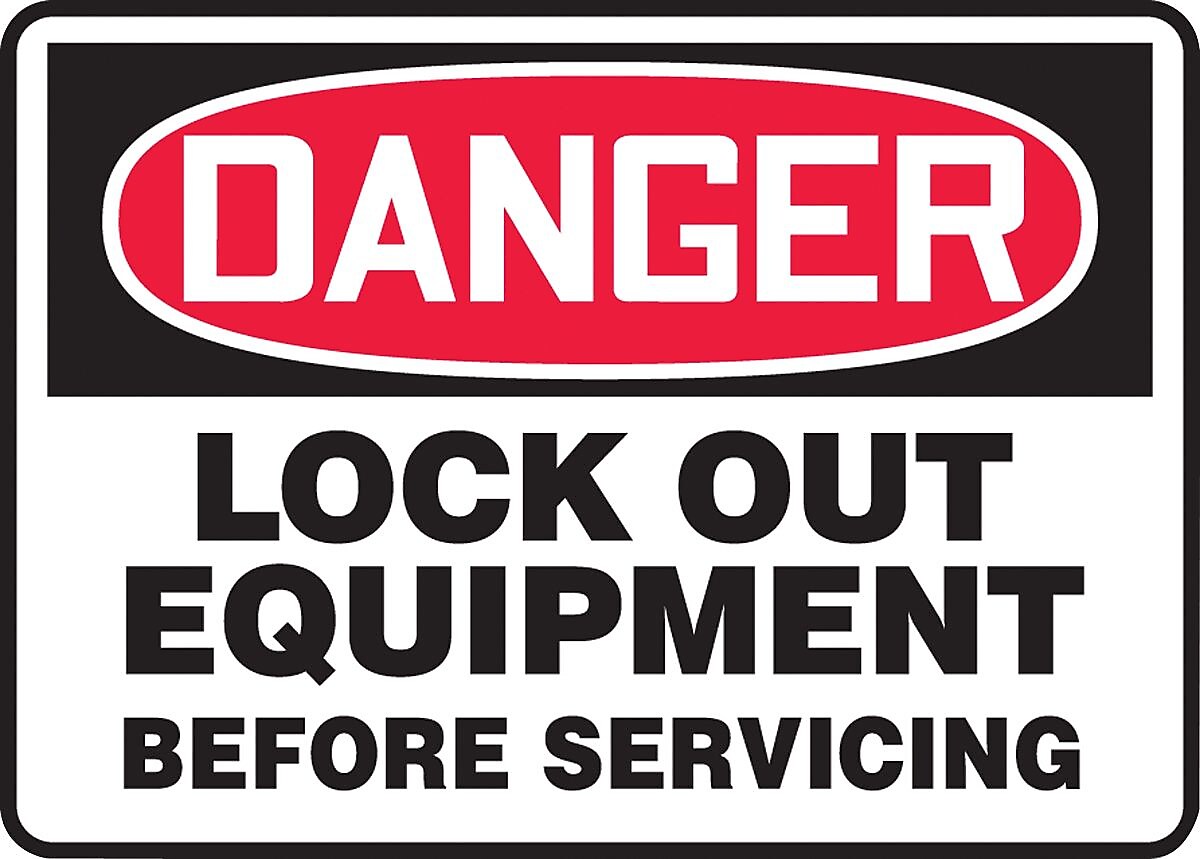 ACCUFORM SIGNS® Safety Sign, DANGER LOCK OUT EQUIPMENT BEFORE SERVICING, 10" x 14", Aluminum, Each
