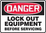 ACCUFORM SIGNS® Safety Sign, DANGER LOCK OUT EQUIPMENT BEFORE SERVICING, 10" x 14", Aluminum, Each