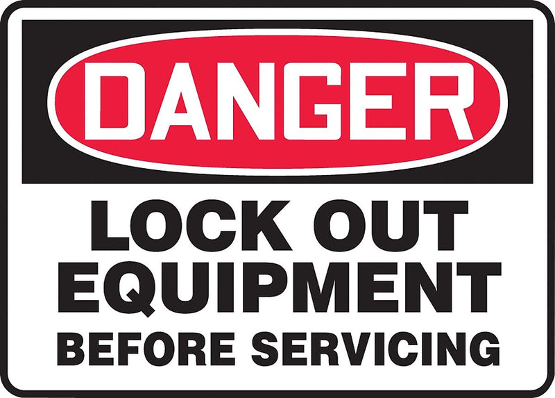 ACCUFORM SIGNS® Safety Sign, DANGER LOCK OUT EQUIPMENT BEFORE SERVICING, 10" x 14", Aluminum, Each