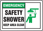 Accuform Safety Sign, EMERGENCY SAFETY SHOWER KEEP AREA CLEAR, 10" x 14", Aluminum (MFSD929VA)