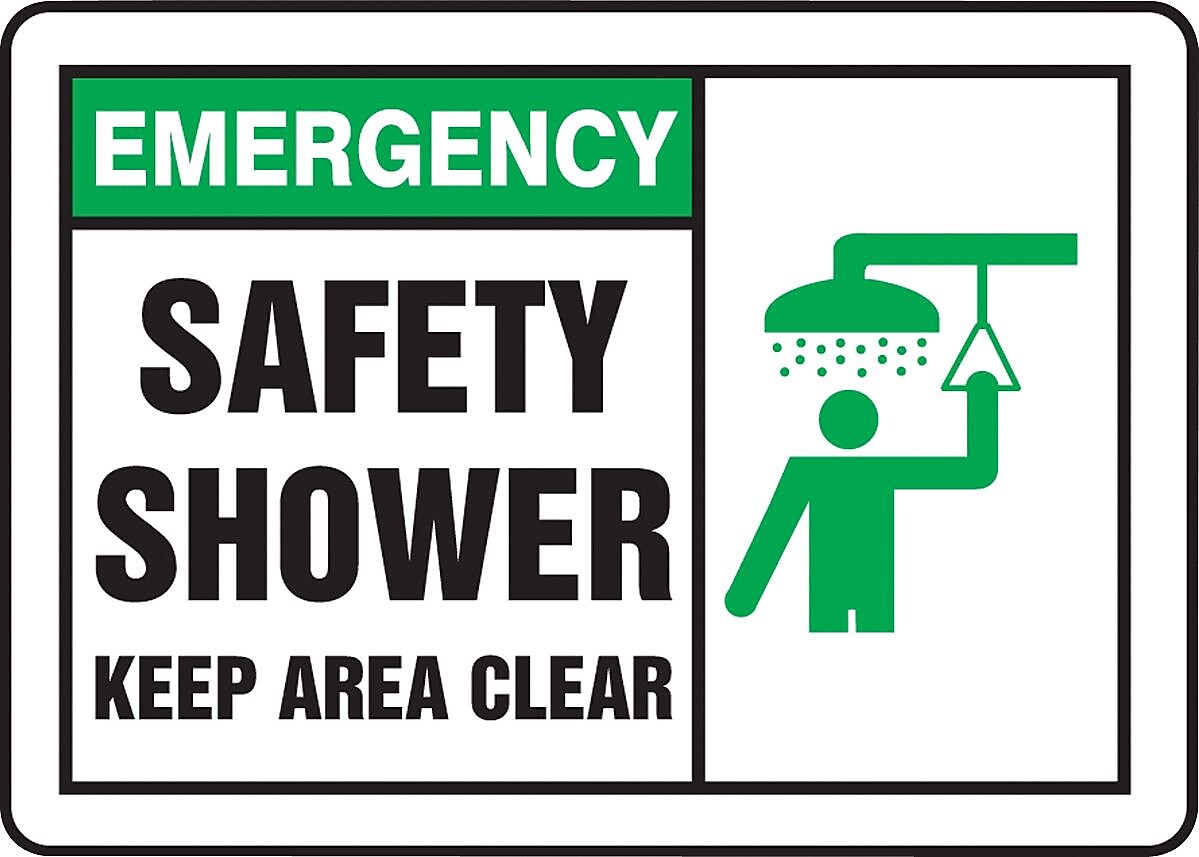 Accuform Safety Sign, EMERGENCY SAFETY SHOWER KEEP AREA CLEAR, 7" x 10", Aluminum (MFSD931VA)