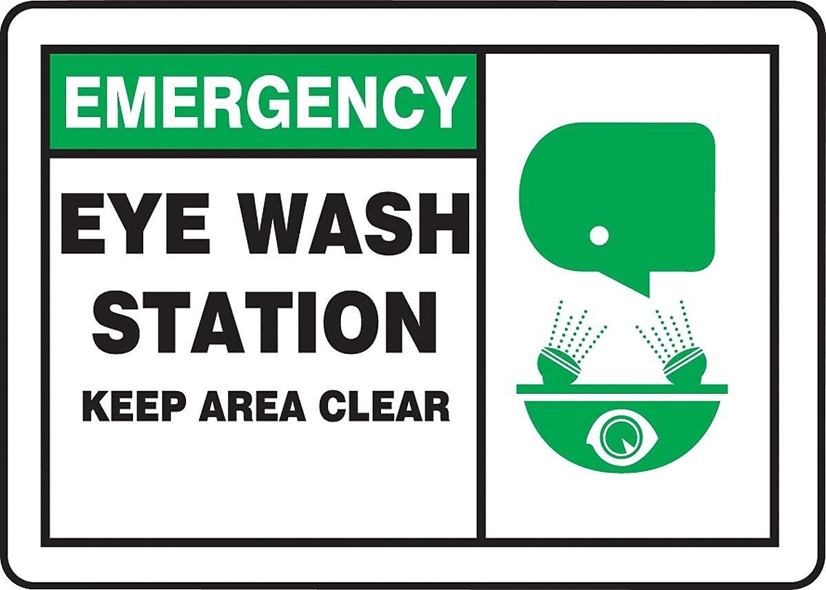 Accuform Safety Sign, EMERGENCY EYE WASH STATION KEEP AREA CLEAR, 10" x 14", Plastic (MFSD927VP)