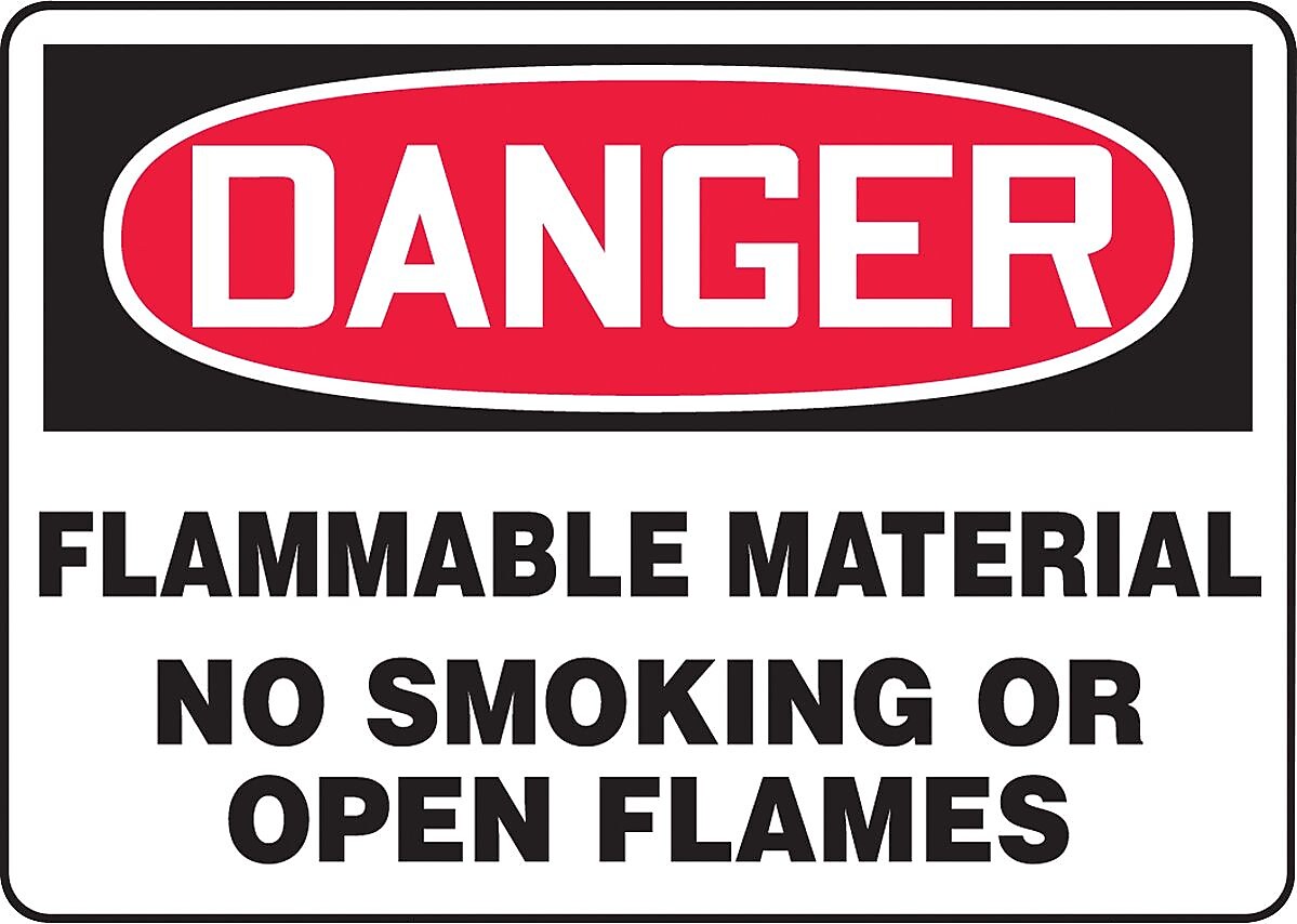 ACCUFORM SIGNS® Safety Sign, DANGER FLAMMABLE MATERIAL NO SMOKING OR OPEN FLAMES, 7" x 10", Aluminum