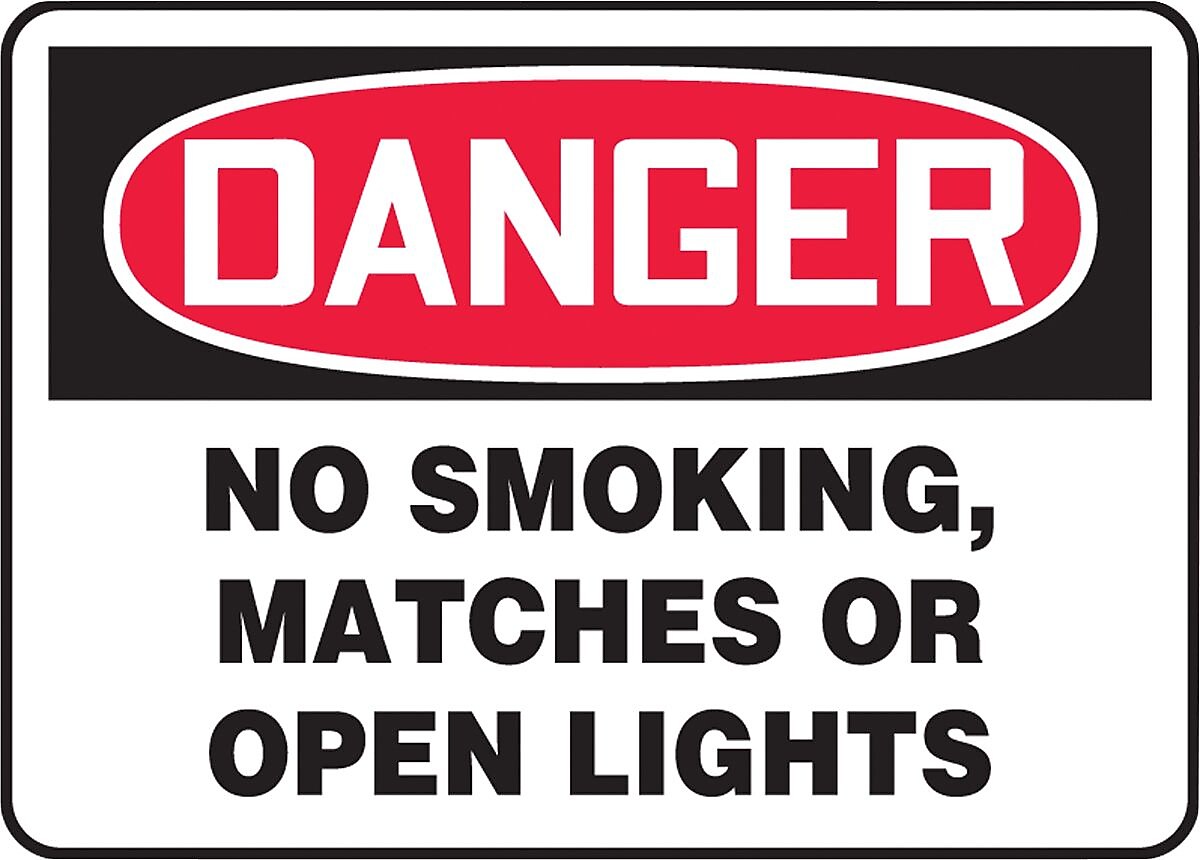 ACCUFORM SIGNS® Safety Sign, DANGER NO SMOKING, MATCHES OR OPEN LIGHTS, 10" x 14", Plastic, Each