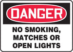 ACCUFORM SIGNS® Safety Sign, DANGER NO SMOKING, MATCHES OR OPEN LIGHTS, 10" x 14", Plastic, Each