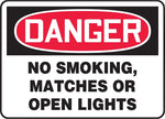Accuform Safety Sign, DANGER NO SMOKING, MATCHES OR OPEN LIGHTS, 10" x 14", Aluminum (MSMK136VA)