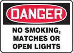 Accuform Safety Sign, DANGER NO SMOKING, MATCHES OR OPEN LIGHTS, 7" x 10", Plastic (MSMK135VP)