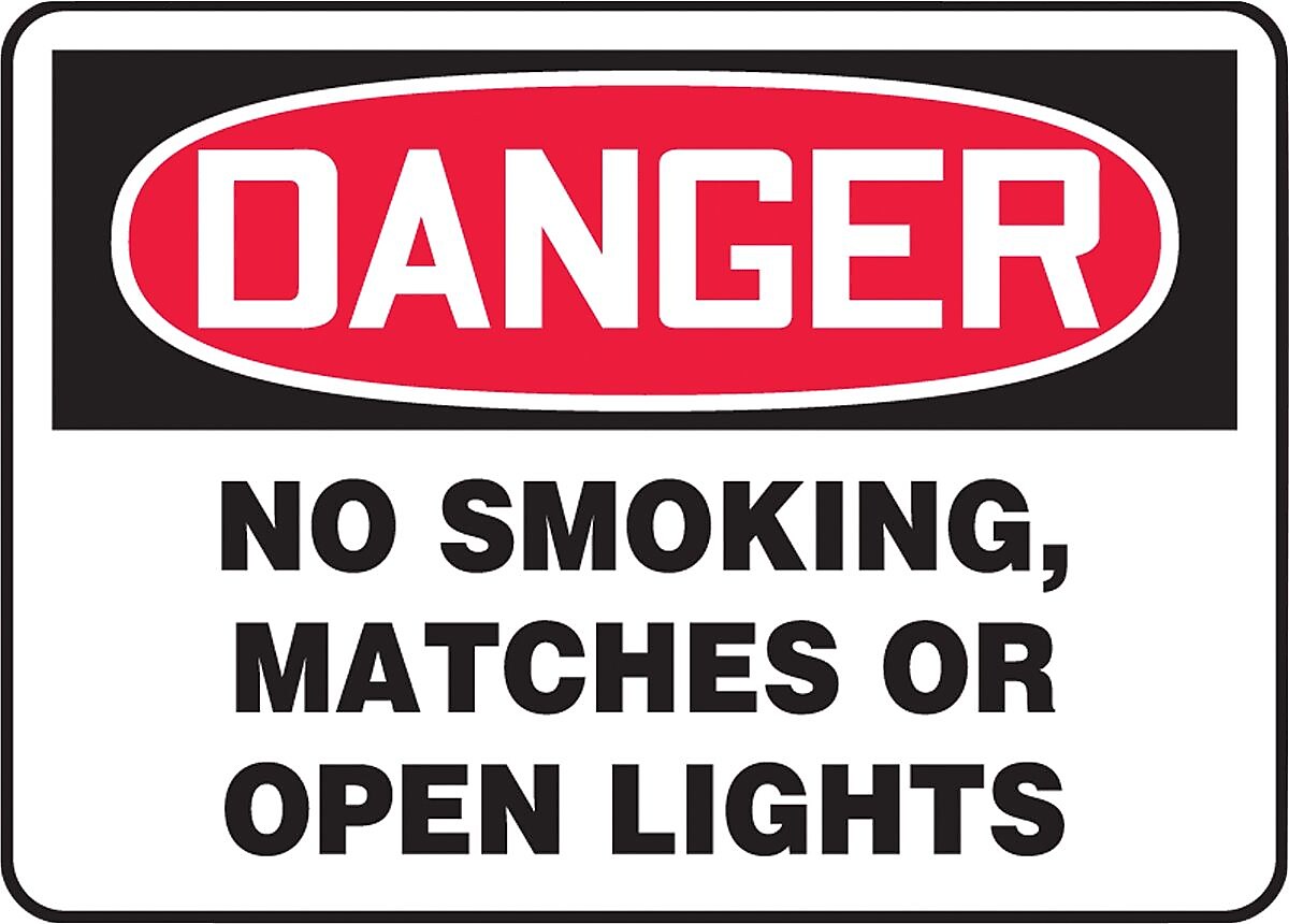 ACCUFORM SIGNS® Safety Sign, DANGER NO SMOKING, MATCHES OR OPEN LIGHTS, 7" x 10", Aluminum, Each