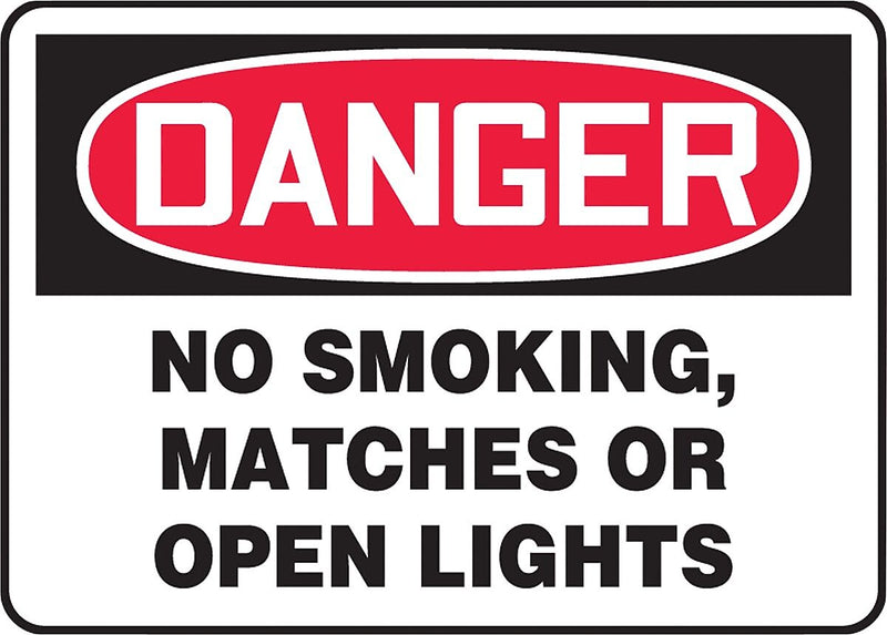 ACCUFORM SIGNS® Safety Sign, DANGER NO SMOKING, MATCHES OR OPEN LIGHTS, 7" x 10", Aluminum, Each