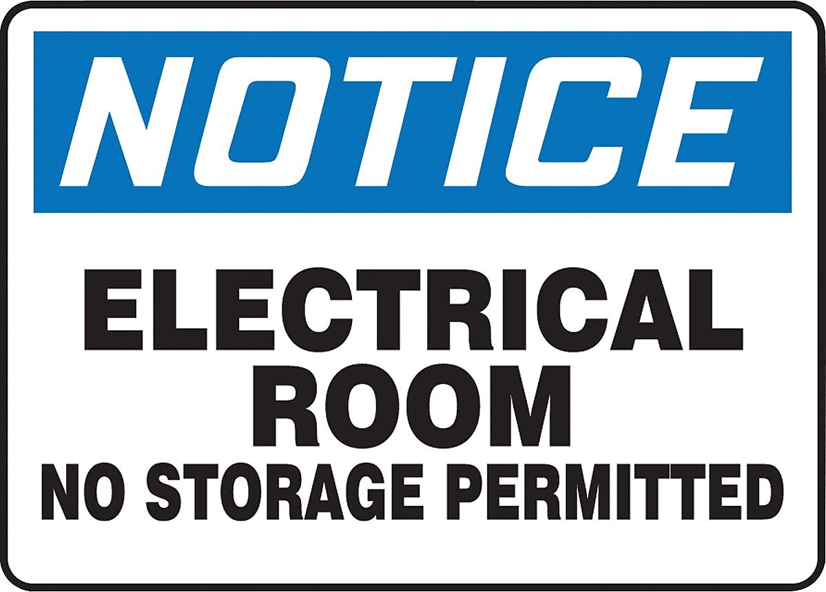 Accuform Safety Sign, NOTICE ELECTRICAL ROOM NO STORAGE PERMITTED, 7" x 10", Plastic (MELC801VP)