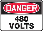Accuform Safety Sign, DANGER 480 VOLTS, 7" x 10", Plastic (MELC058VP)