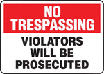 Accuform Safety Sign, NO TRESPASSING VIOLATORS WILL BE PROSECUTED, 10" x 14", Aluminum (MATR900VA)
