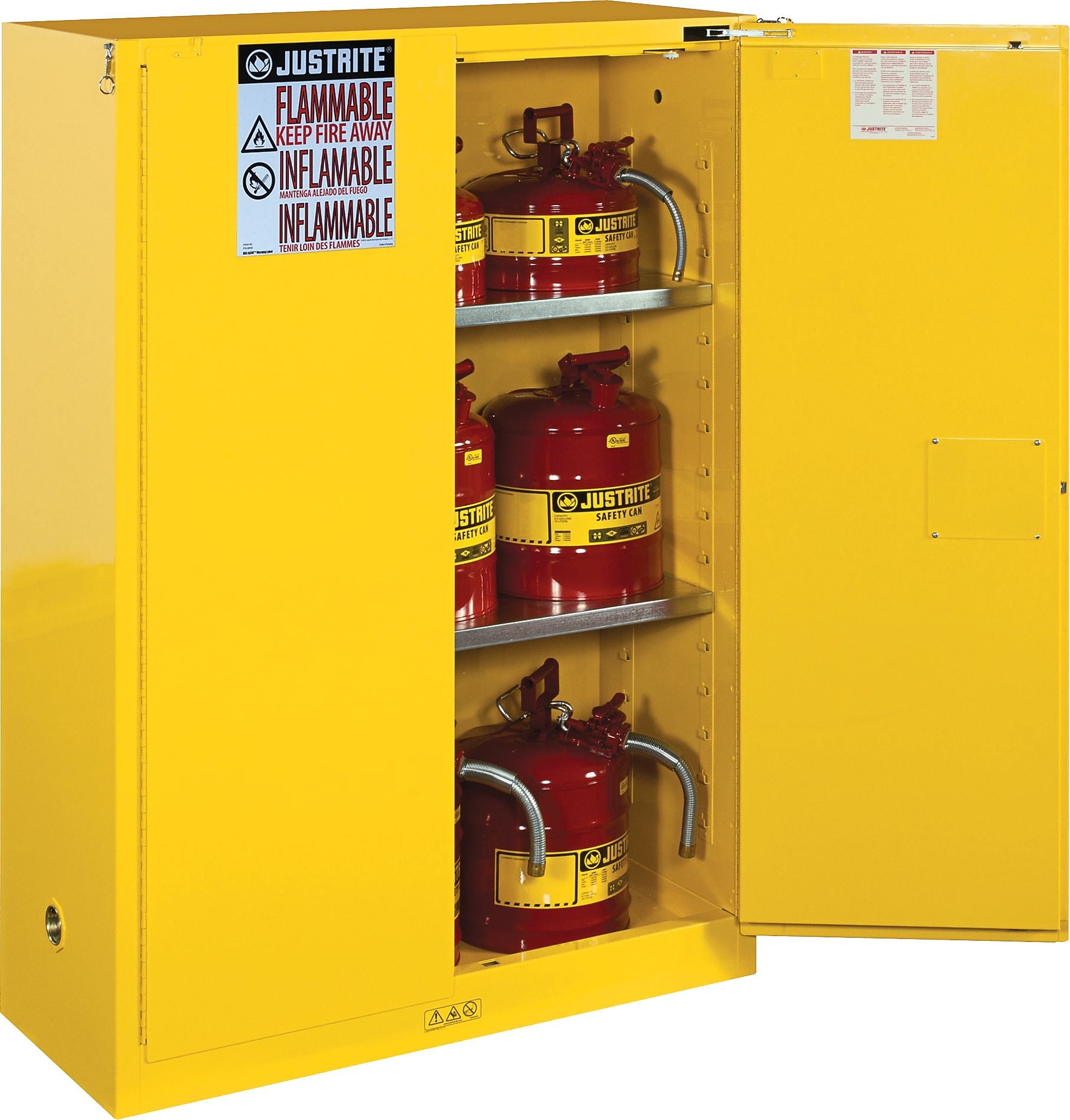 Justrite® Sure-Grip® EX Flammable Safety Cabinet, Capacity 45 Gallons, 65"(H) x 43"(W) x 18"(D)
