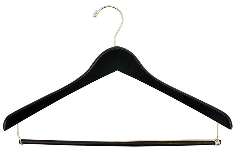 Nahanco 17" Wood Concave Suit Hanger, Gold Hook, Black, 100/Box (72-17)