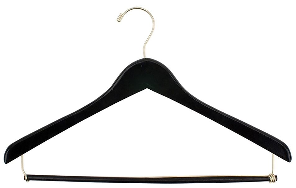Nahanco 17" Wood Concave Suit Hanger, Gold Hook, Black, 100/Box (72-17)