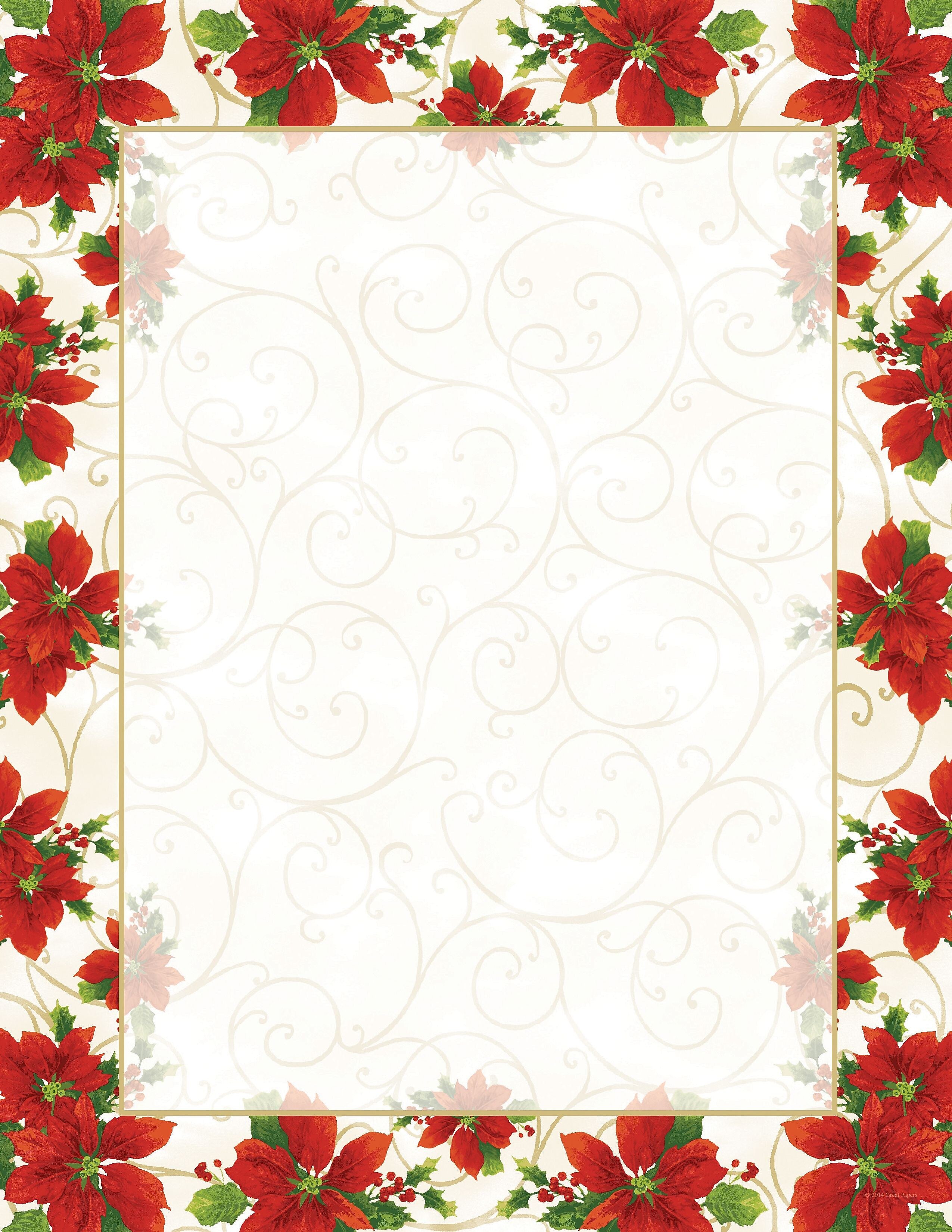 Great Papers! Holiday Stationery Poinsettia Swirl Letterhead, 80/Count (2014076)