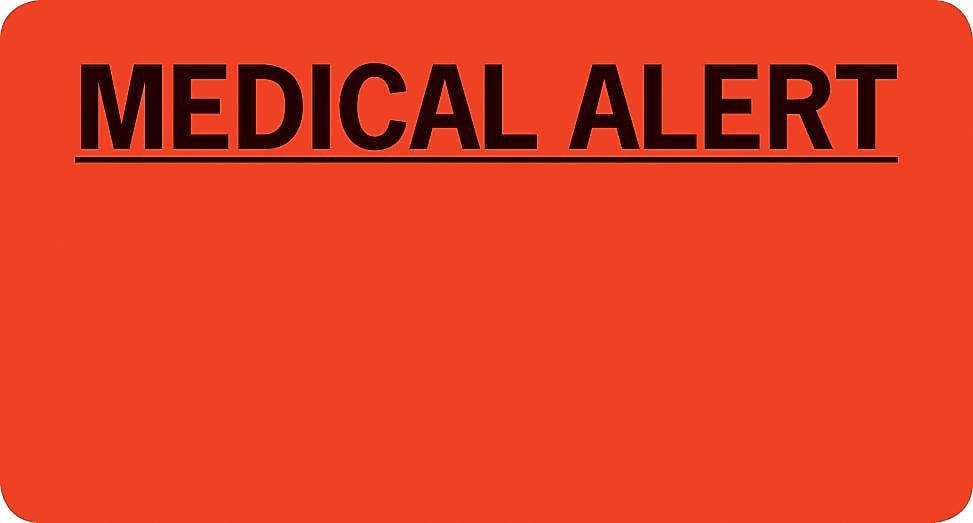Chart Alert Medical Labels, Medical Alert, Red, 1-3/4x3-1/4", 500 Labels