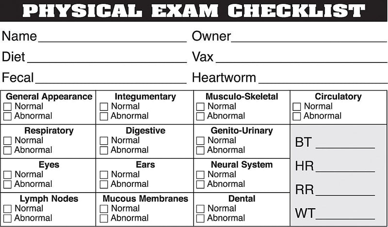 Veterinary Examination Medical Labels, Physical Exam Checklist, White, 2.5 x 4 inch, 100 Labels (37160)