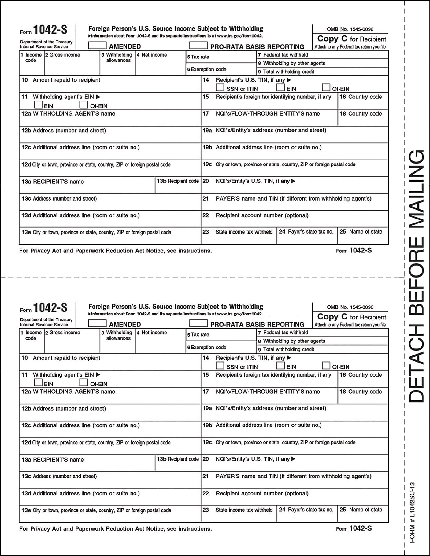 TOPS 2016 1042-S Tax Form, 1-Part, Copy C, 50/Pack (L1042SC-15)