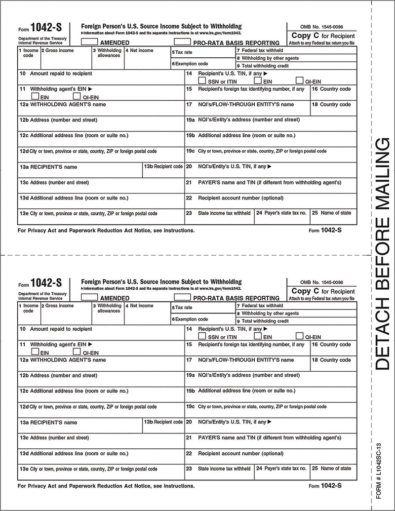 TOPS 2016 1042-S Tax Form, 1-Part, Copy C, 50/Pack (L1042SC-15)